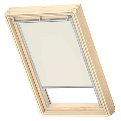 Image of VELUX Original Roof Window Blackout Blind for SK06, Light Beige, with Grey Guide Rail