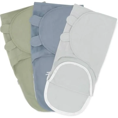 Image of Comfy Cubs Baby Blanket, Swaddle Blanket 0 3 months, Infant Sleep Sack Wrap, 100% Breathable Cotton, Boy Girl, Adjustable Pack (Stone, Pacific Blue, Sage, Small Medium)