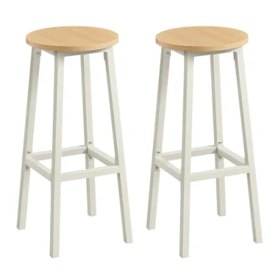 Image of VASAGLE Bar Stools Set of 2, Kitchen Stools, Chairs with Metal Frame and Footrest, Easy to Assemble, 74 cm High, for Kitchen, Living Room, Dining Golen Oak White LBC132Y01