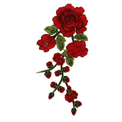 Image of EMDOMO Flower Patches 3D Embroidery Applique Patch Lace Fabric Floral Motif Diy Clothing Sewing Accessories Craft 2pieces (red)