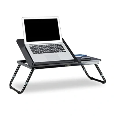 Image of Relaxdays laptop table, lap desk, bed tray, notebook side WTH 75 cm x 35 40 cm, wood, black, with reading flap, height adjustable, foldable