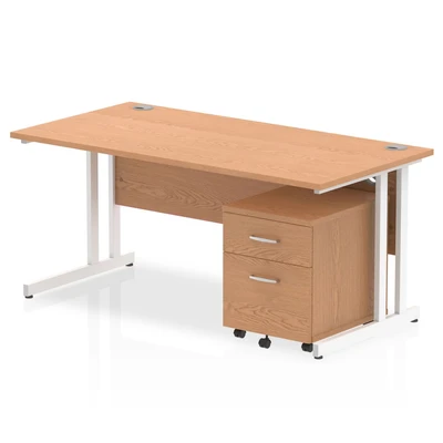 Image of Impulse 1600x800mm Desk Oak WhiteCantilever Leg+ Mobile Ped