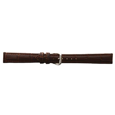 Image of Quality Leather Alligator Grain with Stitching and New Buck lining Watch strap Sizes 12mm 36mm Chrome Buckle. (Dark Brown, 12mm)