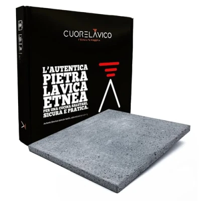 Image of CUORE LAVICO Volcanic Stone Square Pizza Plate 39X35X2 CM, Natural, Made in Italy, Non Stick, High Temperature, For Gas, Electric and BBQ Oven