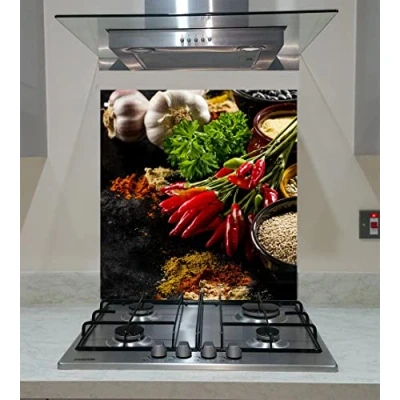 Image of Splashback Tempered Glass Panel Kitchen Spices Vegetables ANY SIZE (wide 60 x height 75 /cm)
