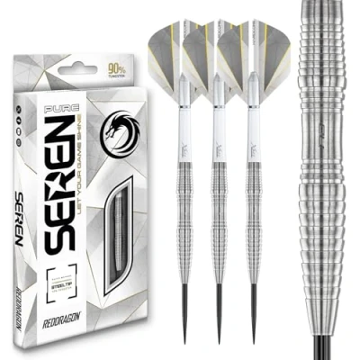 Image of RED DRAGON Darts Seren Pure 3 22g 90% Tungsten Professional Steel tip Set with Dart Flights and Shafts (Stems)