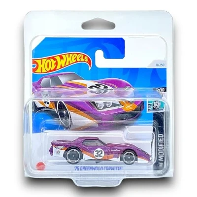 Image of Hot Wheels &#039;76 Greenwood Corvette (Purple, White &amp; Orange) 2/10 HW Modified 2024 11/250 (Short Card) COMES IN A KLAS CAR KEEPER SHORT CARD PROTECTOR CASE HTB67