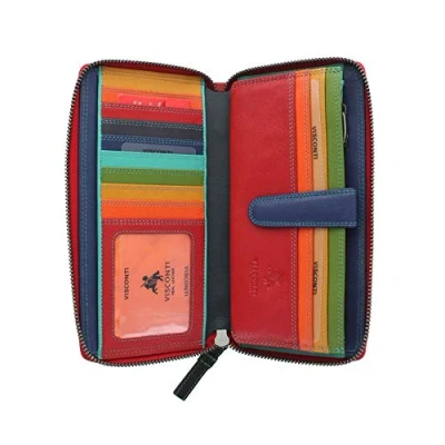 Image of VISCONTI Leather Spectrum Collection IRIS Zip Round Purse with RFID Blocking SP33 Red