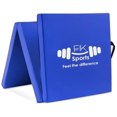 Image of FK Sports Gymnastic Exercise Mat 6ft Tri Folding PU Leather Yoga 5cm Extra Thick Foam High Density Gym Pilates, for Women Men Core Exercises (Gymnastics (Blue))