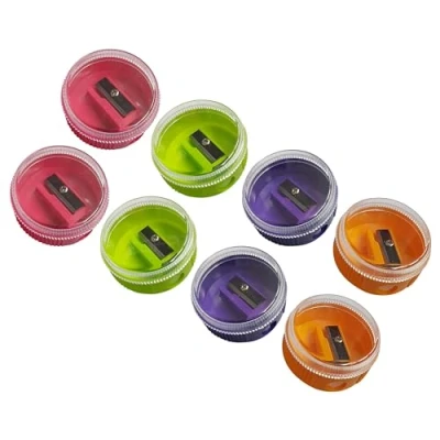 Image of Tidy Top Pencil Sharpeners, Multicolour, Pack of 10, Single Hole Multipack, Perfect for School Home Office Everyday Use, iZOFAX Black Ball Pen