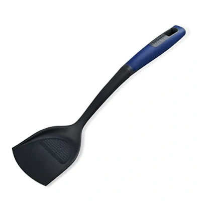 Image of Tasty Everyday Asian Cooking Turner with Built in Grater, Large Spatula Wide Head, Non Stick Anti Scratch Kitchen Turner, Heat Resistant Spatula, 35x10x4cm, Dark Blue &amp; Grey