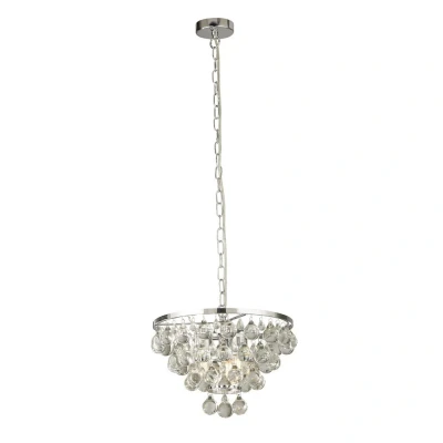 Image of Michelle 4 Light Round Chrome Ceiling Pendant with Rain Drop Glass Balls
