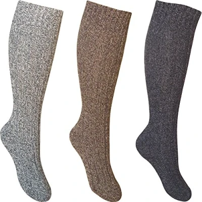 Image of Men&#039;s Chunky Durable Knit Wool Blend Winter Boot Socks (3 Pair Multi Pack)