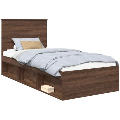 Image of vidaXL Bed Frame with Headboard Brown Oak 90 x 190 cm Solid Pine Wood