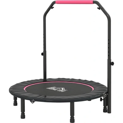 Image of HOMCOM 45&quot; Foldable Mini Trampoline Fitness Rebounder for Adults with Adjustable Foam Handle, Indoors, Outdoors, Cardio Training, Pink