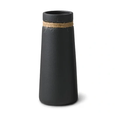 Image of flature Ceramic Vase for Pampas Grass Bouquet Black Matt as Boho Decoration, Large 8 inch High Flowers, Home Decoration Fresh Dried Office (Size M)