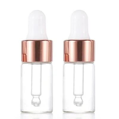 Image of CMJ 2 x 3ml CLEAR Glass Bottles Ear Eye Drops Pipette Dropper ROSE GOLD WHITE Lid Aromatherapy Empty