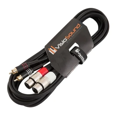 Image of 2 x Female XLR to RCA Gold Phono Plug Twin Lead/Audio Signal Patch Cable 3m