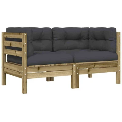 Image of vidaXL Garden Sofa Corner with Cushions 2 pcs Impregnated Wood Pine
