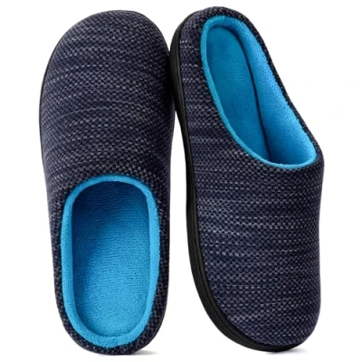 Image of RockDove Women&#039;s Birdseye Knit Memory Foam Slipper, Size 3/4 UK Women, Denim and Sky Blue