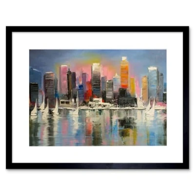 Image of Wee Blue Coo City Harbour Urban Painting Art Print Framed Poster Wall Decor 12x16 inch