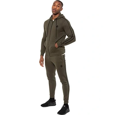Image of Enzo Mens Full Tracksuit Set Regular Fit Striped Casual Zip Up Hoodie Joggers Gym Jogging Bottoms Hoody Top Sweat Pants Size S XXL (Khaki, XL, x_l)
