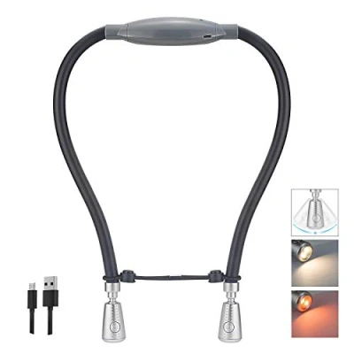 Image of BIGLIGHT LED Neck Reading Lamp, Book Light for in Bendable Arms, Rechargeable, Durable, Perfect Reading, Knitting, Camping, Repairing (Silver)