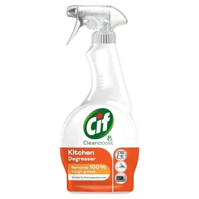 Image of Cif Cleanboost Kitchen Spray 100% tough grease removal for cleaning ceramic, chrome, and enamel surfaces 500 ml