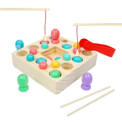 Image of Little Frog Toys 3 IN 1 Wooden Fishing Toys, Magnetic Kids Children Educational Early Development and Activity Ideal Game for 3+ Year Olds