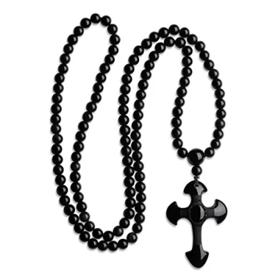 Image of COAI 108 Beads Black Obsidian Necklace Cross for Men Women