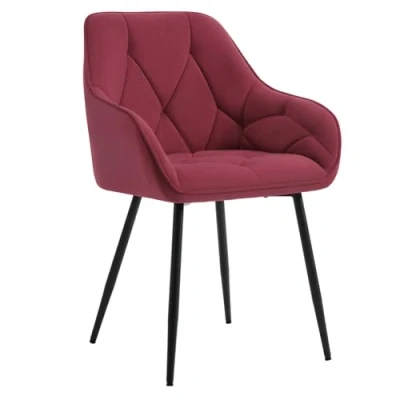Image of WOLTU Dining Chair Kitchen Upholstered Living Room with Backrest, Armrests, Metal Legs, Ergonomic for Lounge, Office, Dressing Table Chair, Velvet,Burgundy