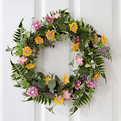 Image of Ginger Ray Floral Foliage Spring Wreath Door Decoration Ideal for &amp; Easter