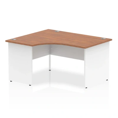 Image of Impulse 1400mm Left Crescent Desk Walnut Top White Panel End Leg