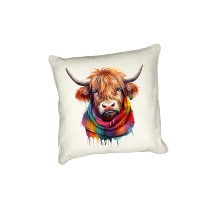 Image of Anonymous Gifting Highland Cows in scarves printed cushion cover perfect for Cow lovers