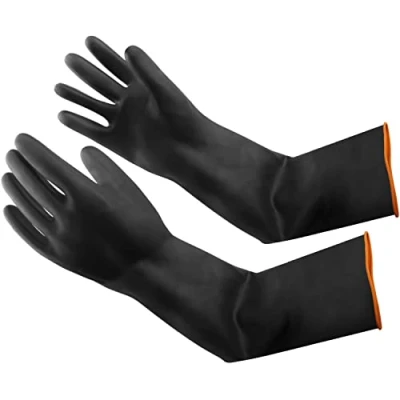Image of Eiito Rubber Latex Gloves Safety Work Protective Heavy Duty Gauntlet Industrial Chemical Resist Strong Acid, Alkali and Oil 55cm, 1 Pair