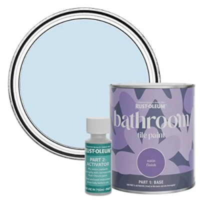 Image of Rust Oleum Blue Water Resistant Bathroom Tile Paint in Satin Finish Powder 750ml