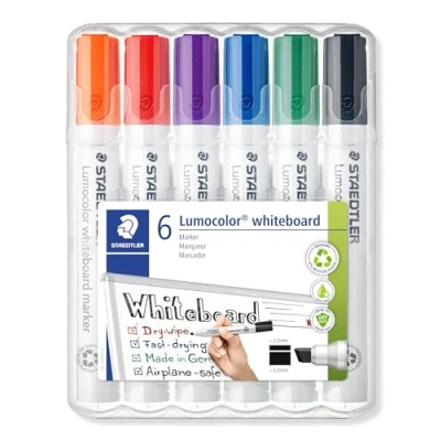 Image of STAEDTLER 351 B WP6 Lumocolor Whiteboard Marker Chisel Tip Assorted Colours (Pack of 6)
