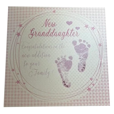 Image of white cotton cards Pink NEW Granddaughter Congratulations on the addition to your Family! Handmade Baby Card, WB231