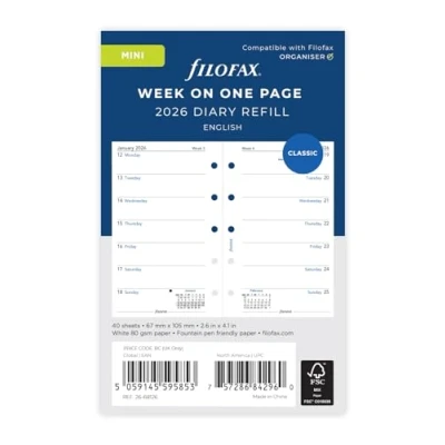 Image of Filofax Mini week per page English 2026 diary 26 68126