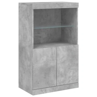 Image of vidaXL Engineered Wood and Glass Sideboard with RGB LED Lights Modern, Durable Multi functional Furniture for Living Room Concrete Grey