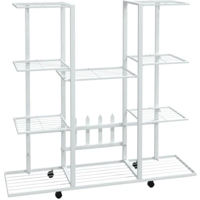 Image of vidaXL Flower Stand with Wheels 94.5x24.5x91.5 cm White Iron