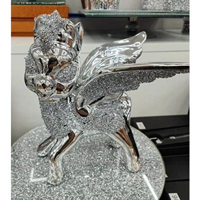 Image of Biznest Bling Crushed Diamond Silver Bambi With Angel Wings Ceramic Sparkly Shelf Sitter Ornament