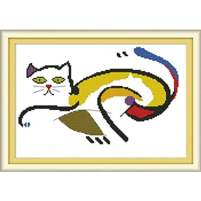 Image of Awesocrafts Cross Stitch Kits, The Frightened Fat Cat Easy Patterns Stitching Embroidery Kit Supplies, Stamped Options for Adults Beginners Kids Gifts (Cat, Stamped)