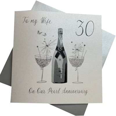 Image of white cotton cards Large to My Wife Pearl Wedding, Handmade 30th Anniversary Card, XLBD30W