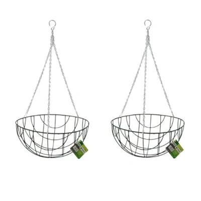 Image of Marksman 16&quot; Green Wired Hanging Basket Flowers Garden Plants