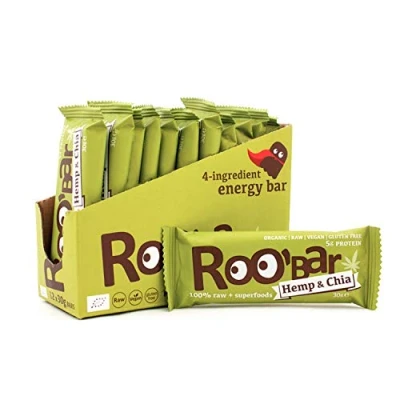Image of Roobar Hemp Protein Bar Dairy &amp; Gluten Free. 100% Organic, Vegan, Raw with Superfoods for Optimum Nutrition. No Added Refined Sugar 12 x 30g Bars