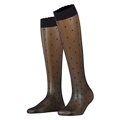 Image of FALKE Women&#039;s Dot 15 DEN W KH Sheer Patterned 1 Pair Knee High Socks, Black (Black 3009), 5.5 8