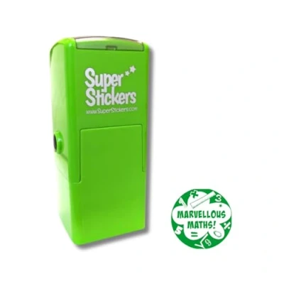 Image of Superstickers Teacher Stamp Marvellous Maths Cloud Design Green Ink Self Inking Education Stamper For Marking 23 x 23mm