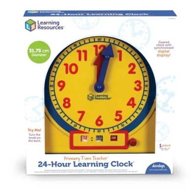 Image of Learning Resources Primary Time Teacher Front of Class 24 Hour Clock. Kids to Tell the Time, Telling Clock, Analogue and Digital Clock