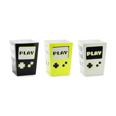 Image of PartyDeco Popcorn Bags Gaming 7 x 12 cm Set of 6 Candy Bar/Salty Bar for Sweets and Party Snacks Children&#039;s Birthday Theme Black White Yellow